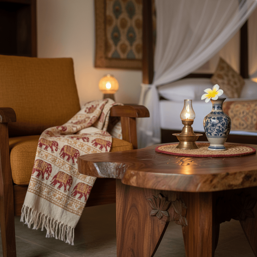 Local design details and handcrafted room furnishings