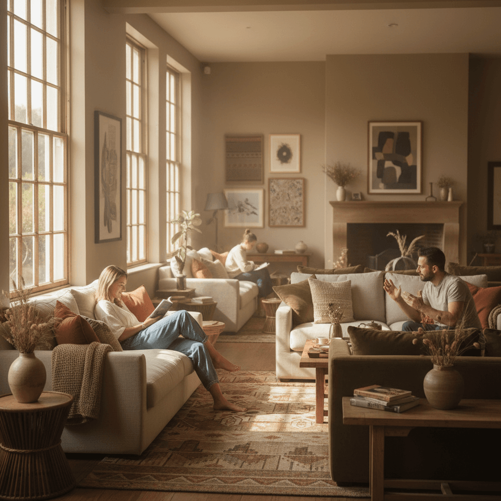 Relaxing common area with guests enjoying the peaceful space