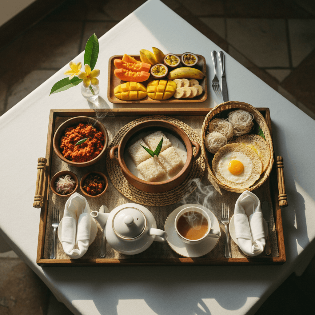 Room service breakfast tray with fresh fruits